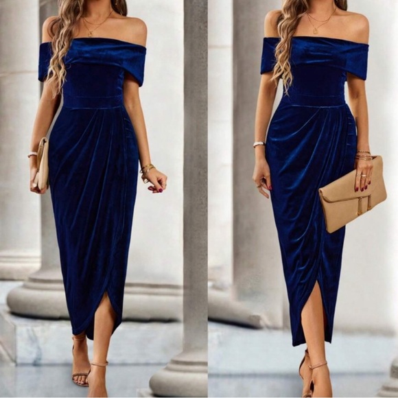 Luxe Velvet Off Shoulder Evening Party Wedding Formal dress - Picture 8 of 9